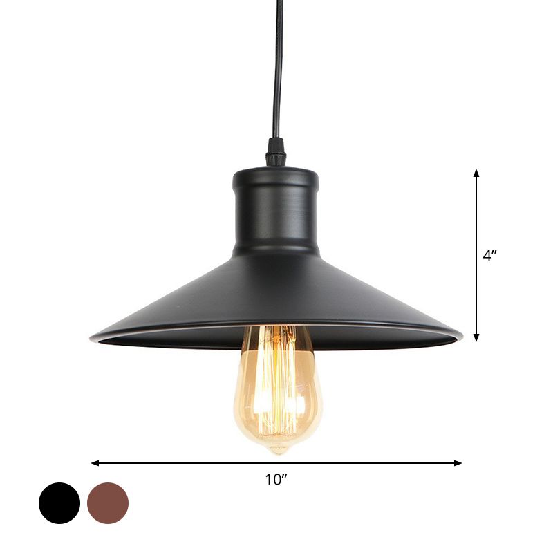 Cone Shade/Caged Dining Room Pendant Light Rural Metallic 1-Light Black/Rust Ceiling Suspension Lamp