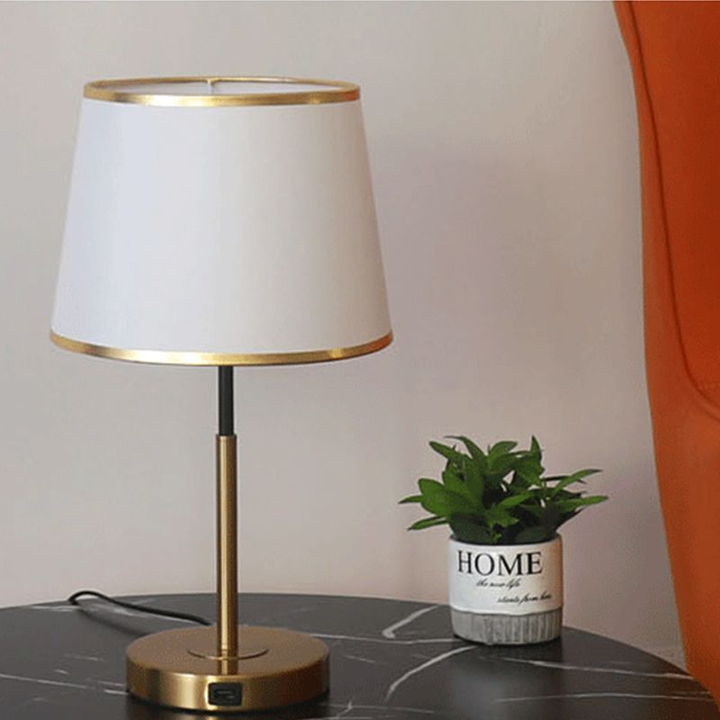 Gold Metal Table Light Modern 1-Light Bedroom Nightstand Lamp with Bucket Fabric Shade