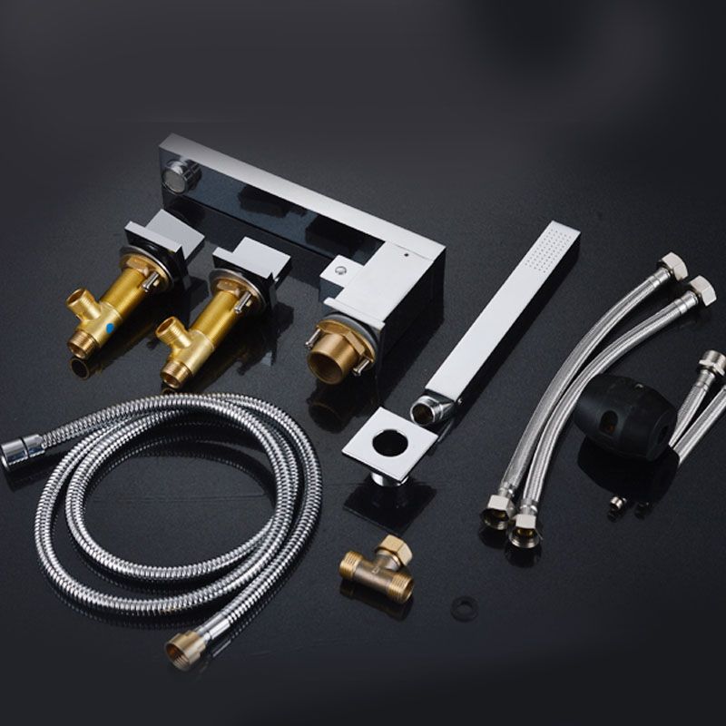 Modern Swivel Roman Tub Faucet Set Deck Mounted with Handheld Shower