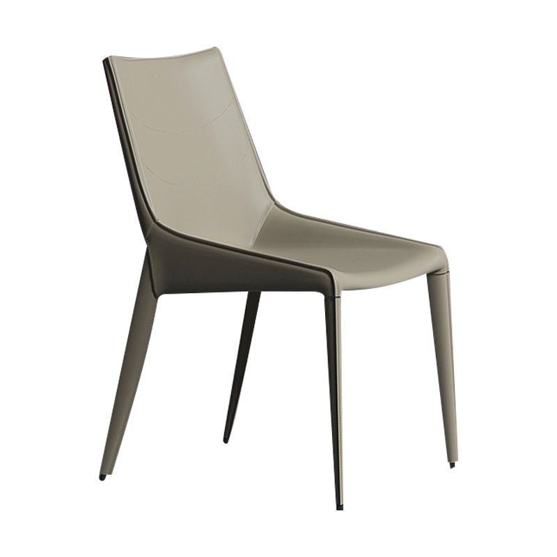 Modern Leather Dining Side Chair Solid Back Armless Side Chair