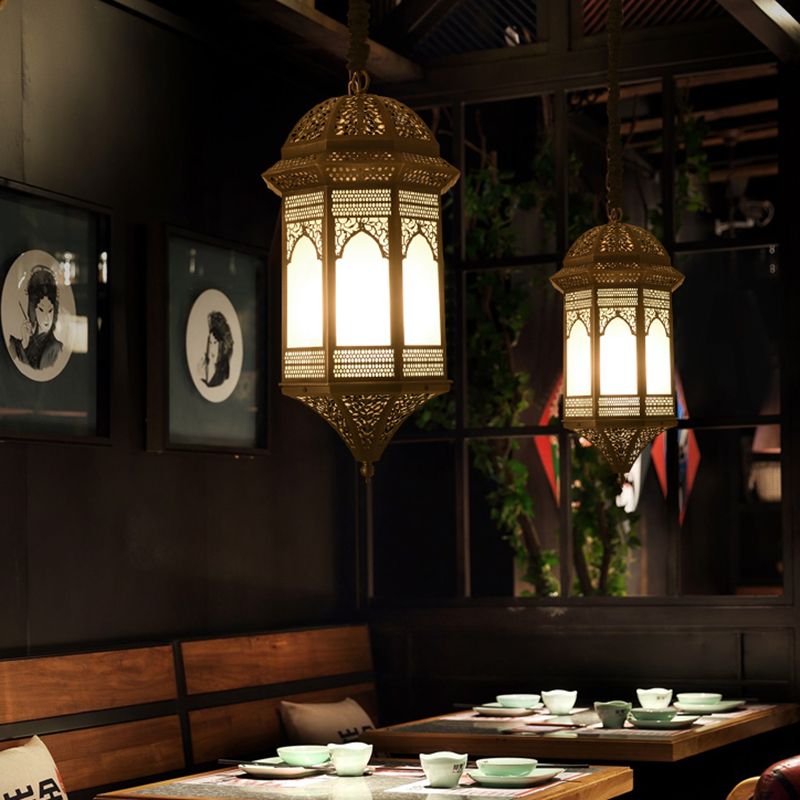 Bronze Lantern Ceiling Light Vintage Metal 1 Bulb Restaurant Pendant Lighting Fixture