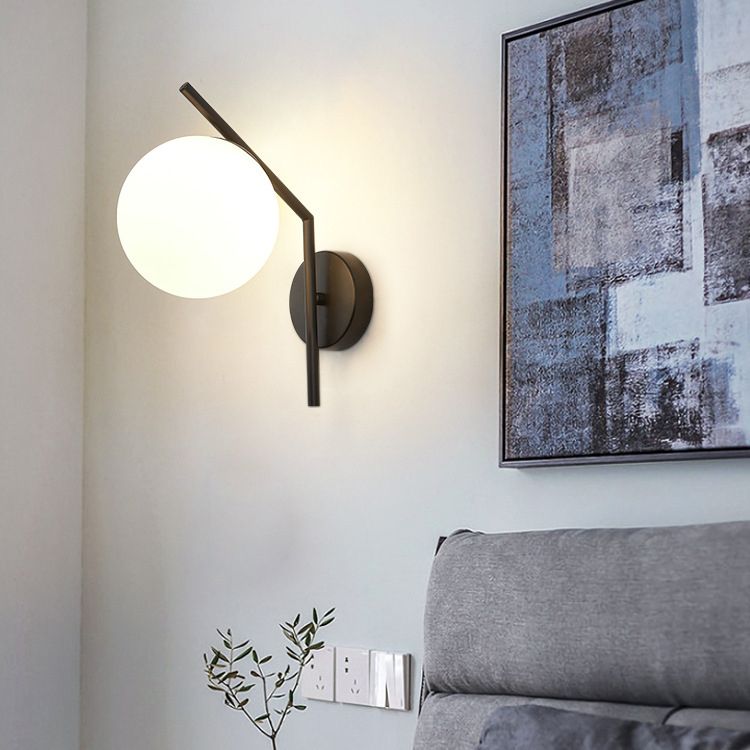 Simplicity 1-Bulb Sconce Light Living Room Glass Ball Wall Light Fixture