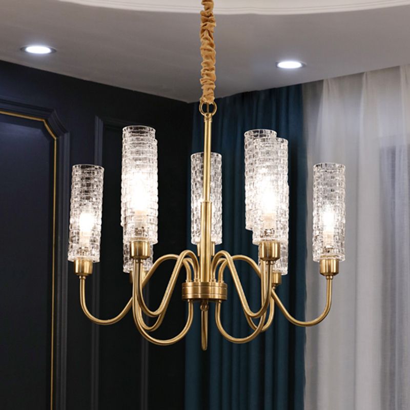 American Style Chandelier Glass Multi Light Hanging Light with Brass for Bedroom