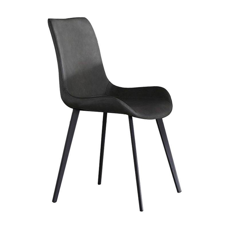 Silla auxiliar de cuero para el hogar moderno, respaldo sólido, silla de comedor con patas de metal