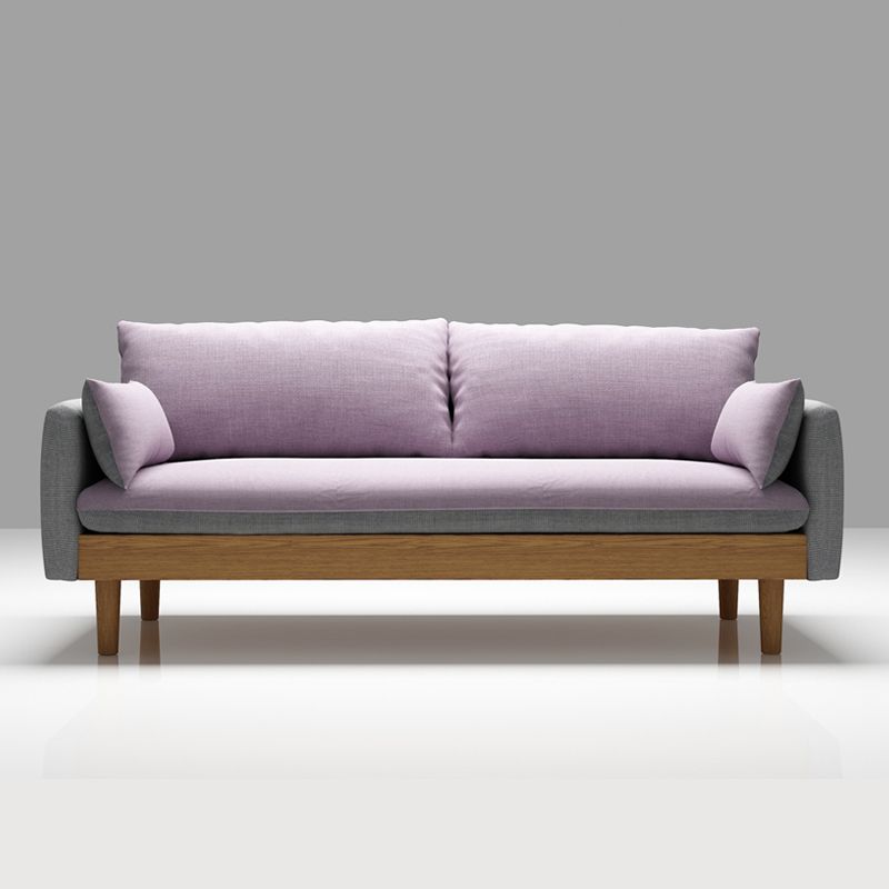 Fabric Grey 3-seat Square Arm Sofa Nordic with 2 Pillows Loveseat