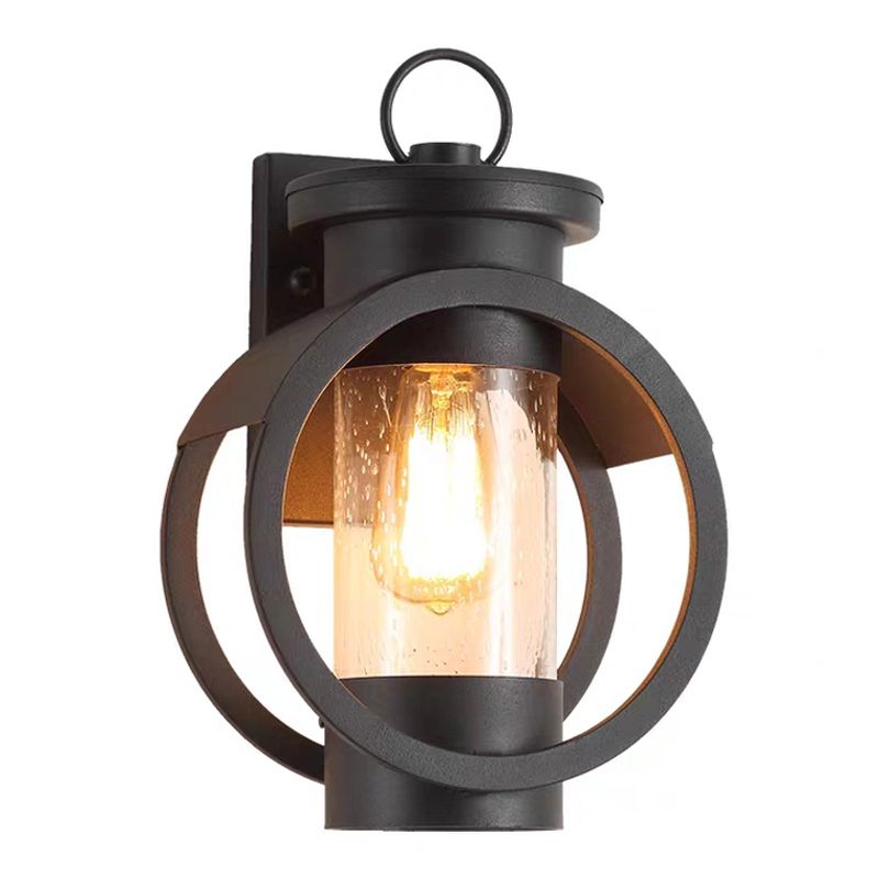 Retro Glass Shade Wall Light Black Single Light Wall Sconce for Outdoors