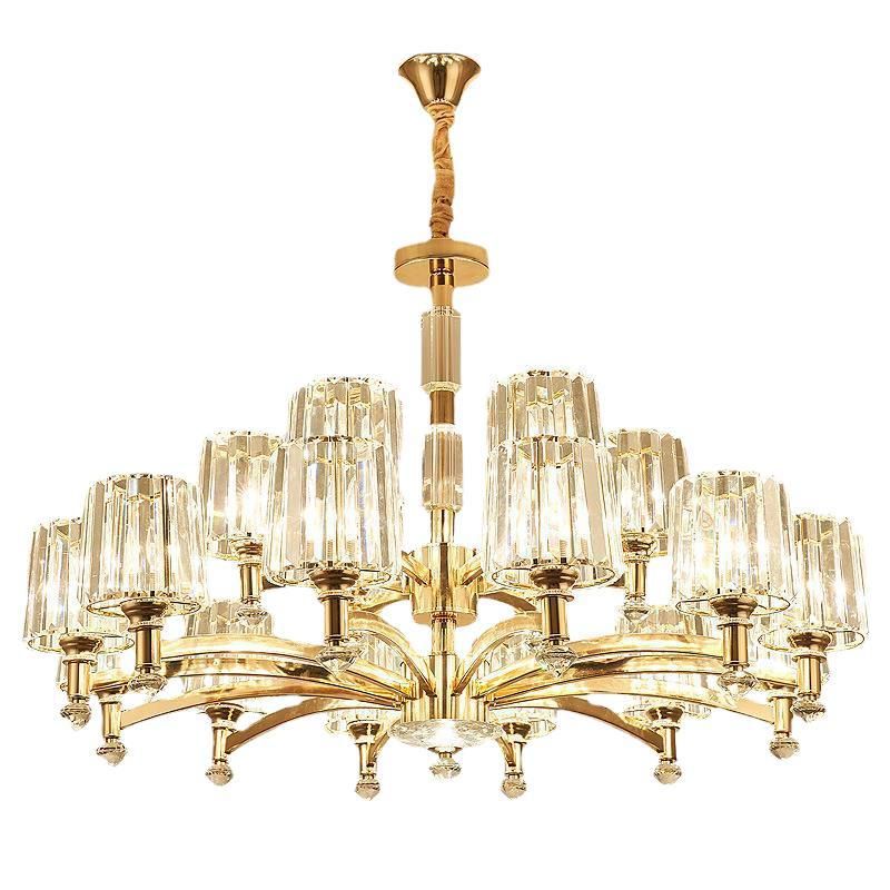 Cylindrical Chandelier Light Minimalist Optic Crystal Prism Gold Pendant for Living Room