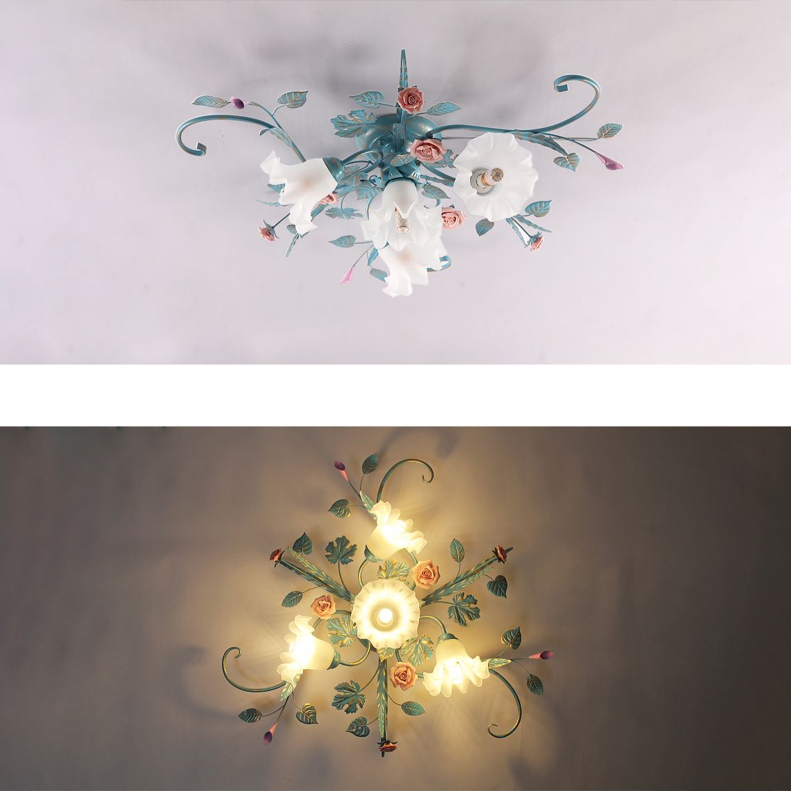 Plafonnier rétro traditionnel avec abat-jour en verre, luminaire encastré pour chambre à coucher et salon
