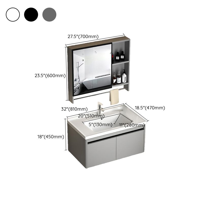 2 Doors Bathroom Vanity Mirror Grey Rectangle Single Sink Wall Mount Vanity