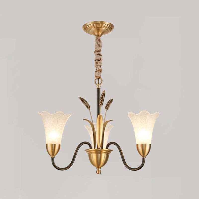 Flower Dining Room Chandelier Lighting Classic Cream Frosted Glass Gold Pendant Light