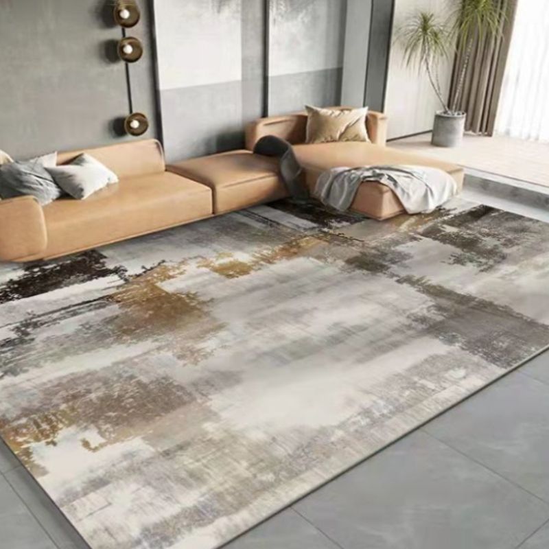Light Grey Modern Rug Polyester Striped Area Rug Non-Slip Backing Rug for Living Room