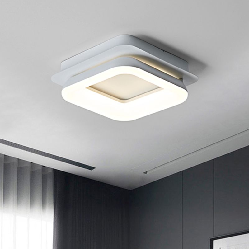 White Round/Square Flush Pendant Light Minimalist Metal LED Ceiling Mounted Fixture for Bedroom in Warm/Natural Light