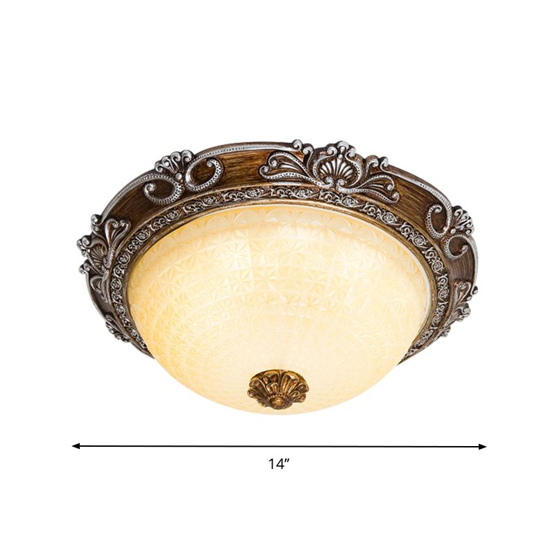 Countryside Bowl Flush Light Fixture Tan Glass LED Flush Mount Lamp in Brown for Bedroom, 14"/16"/19.5" W