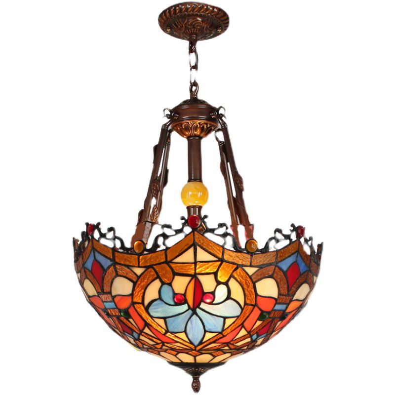 Gebrandschilderd glas omgekeerde kom hangende kroonluchter Tiffany -stijl kroonluchter lamp