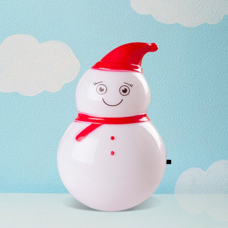 Kids Snowman Plastic Plastic Lamp Plug-in Plug-in Luce a parete a LED in rosso e bianco per la stanza dei bambini