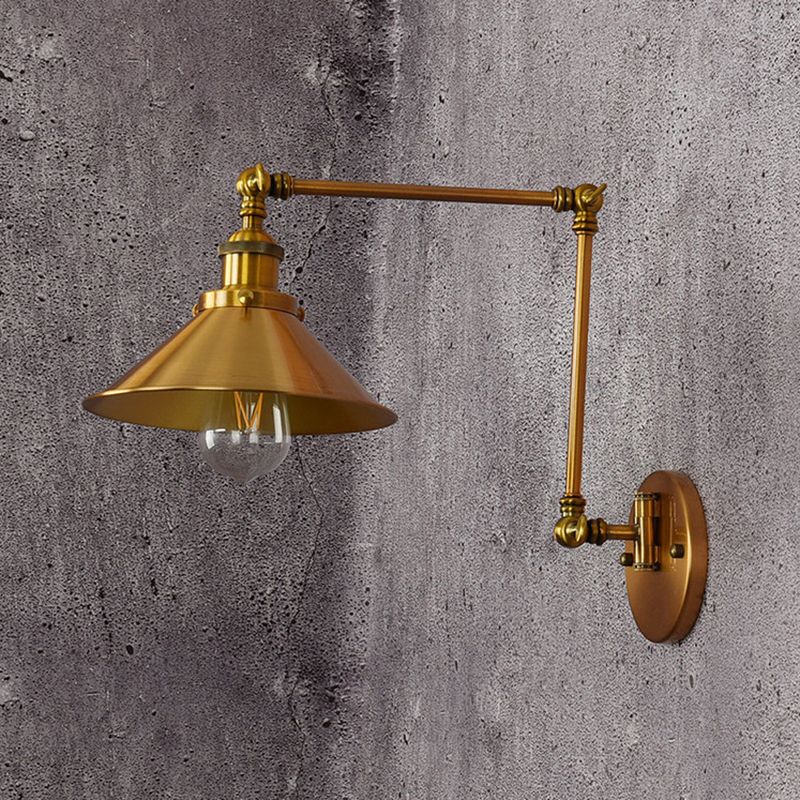 Industrial Style Swing Arm Wall Sconce Metal 1 Light Sconces in Gold for Bedroom