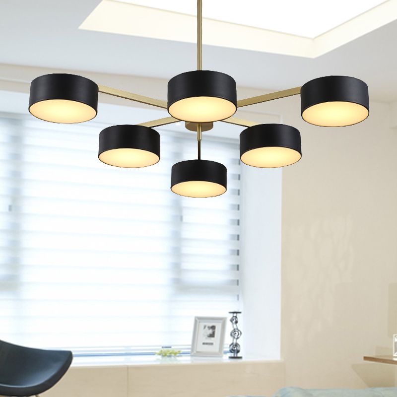 Drum Pendant Light Post Modern Metal 3/5/6/10 Lights Black/Gold Chandelier Light for Living Room