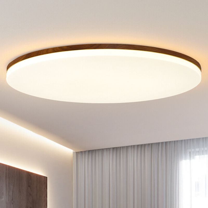 Wood Modern Flush Mount Geometric Shape LED Ceiling Light with Acrylic Shade for Bedroom