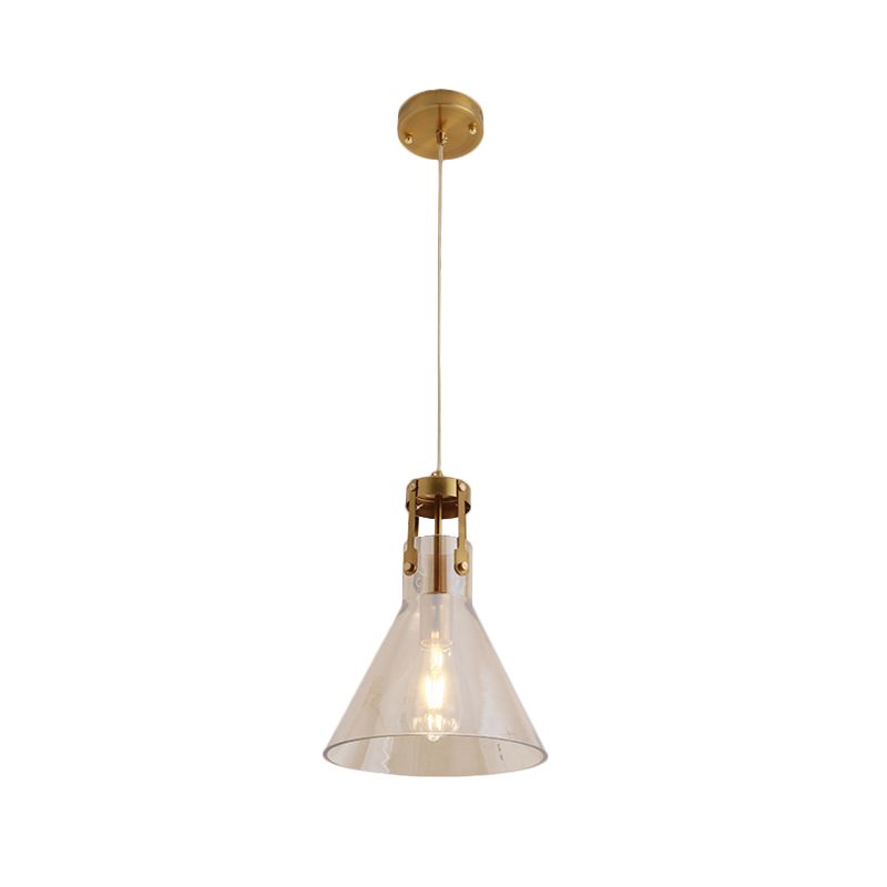 Horn Kitchen Table Hanging Pendant Cognac Glass 1 Bulb Simple Style Suspension Lighting