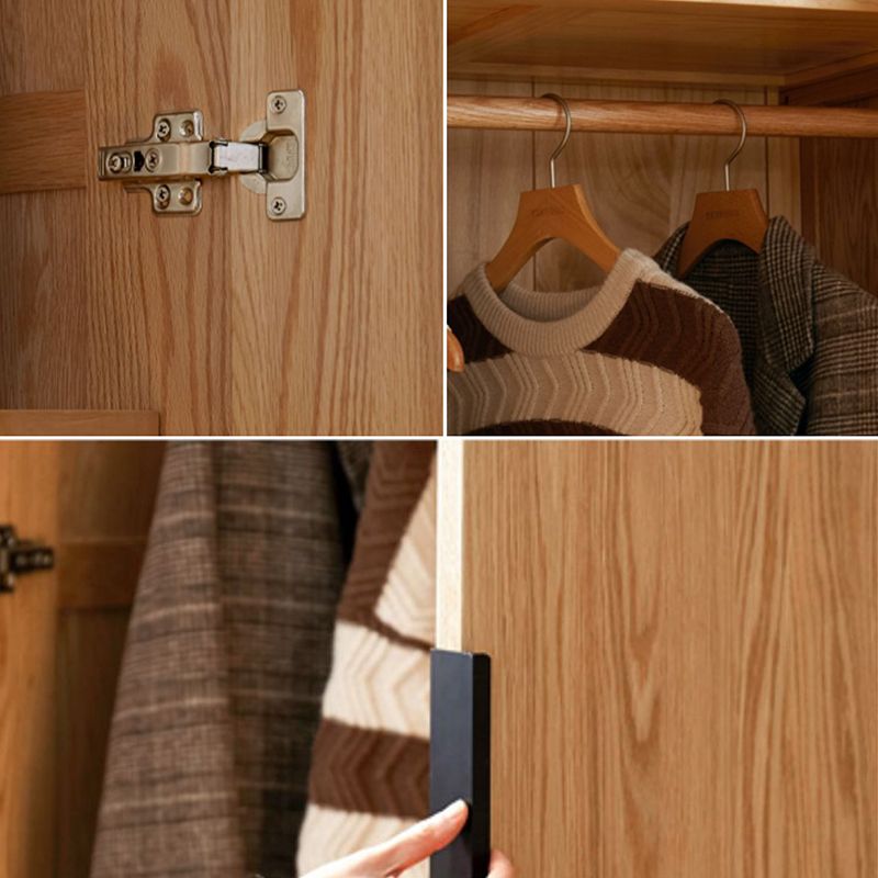 Solid Wood Frame Wardrobe Freestanding Wardrobe Armoire with Shelves and Clothes Rail