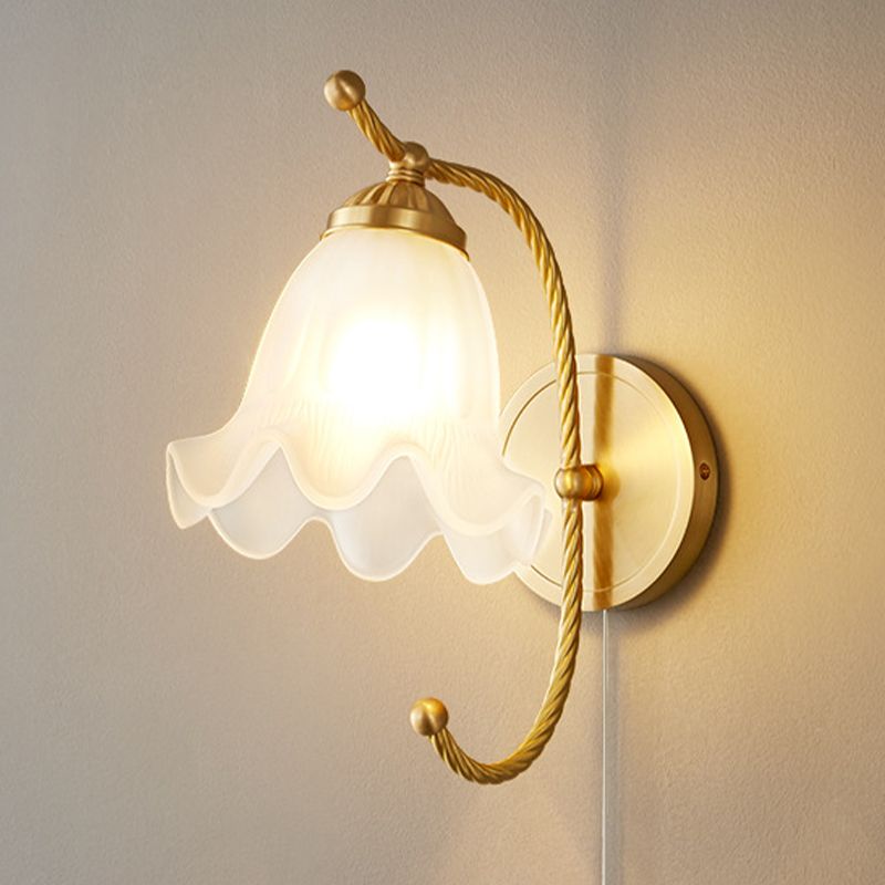 Modern Wall Mounted Light 1 Light Glass Flush Mount Wall Sconce in Gold Finish