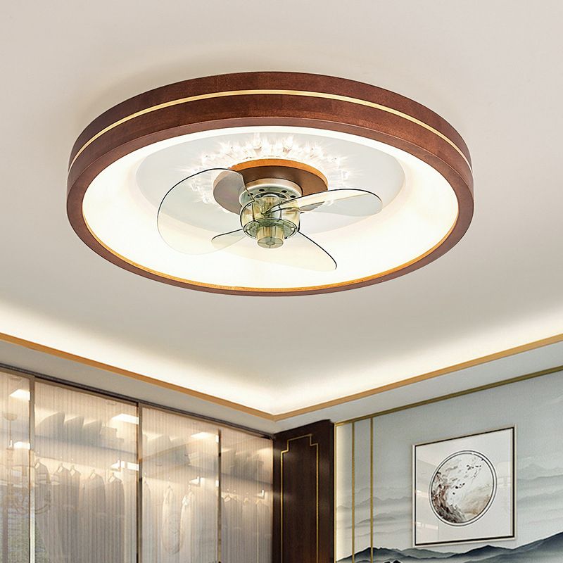 Wooden Ceiling Fan Light LED Ceiling Mount Lamp with Acrylic Shade for Bedroom