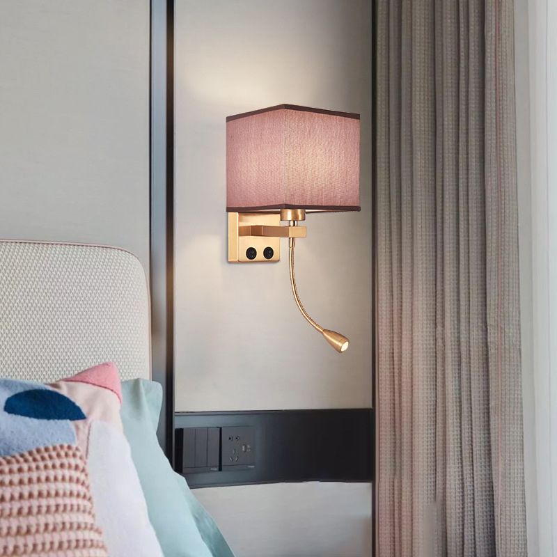 Modern Metal Adjustable Wall Sconce Square Shape Wall Light with Fabric Shade for Study