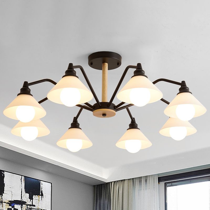 Pyramid Living Room Chandelier Metal 8 Lights Modern Hanging Lights in Black/Green/Grey