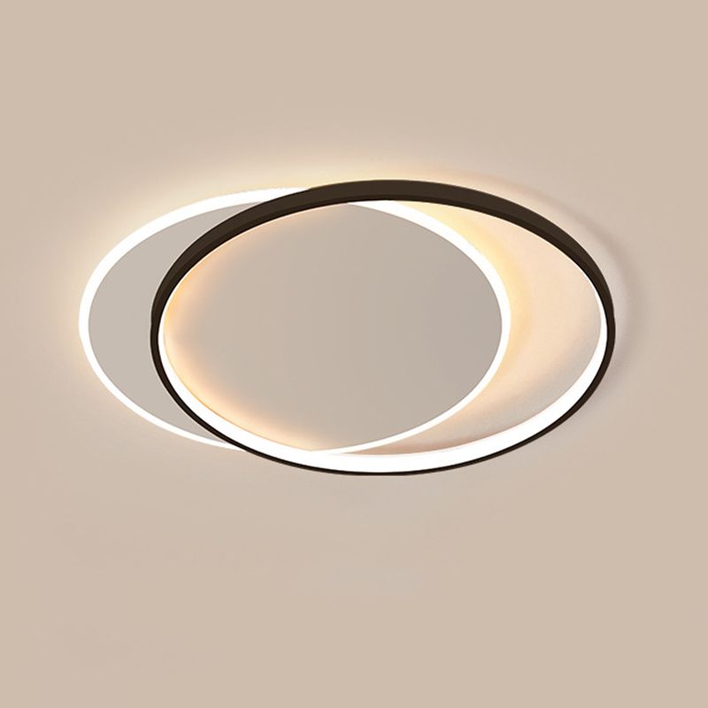 Plafonnier LED circulaire noir en acrylique, simplicité moderne, montage encastré en fer laqué pour chambre à coucher