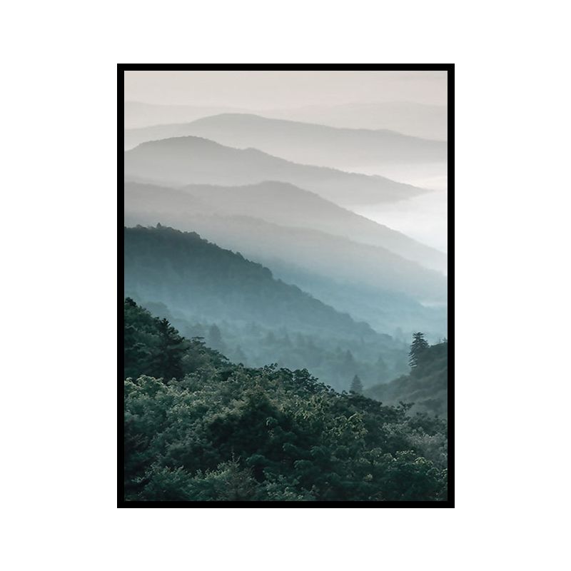 Dark Color Foggy Mountains Canvas Art Nature Landscape Modern Textured Wall Decor