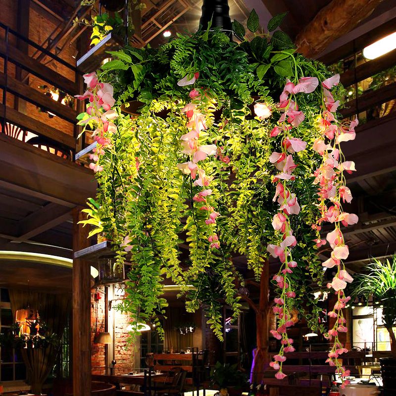 Iron Barn Down Lighting Pendant Factory 1 Bulb Restaurant Ceiling Hang Fixture with Plant Decor