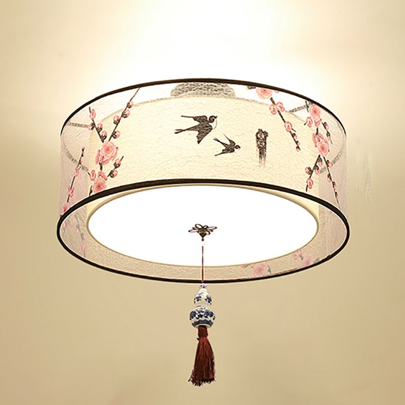 Lampe de plafond d'ombre de tissu de lumières encastrées de style chinois pour le salon