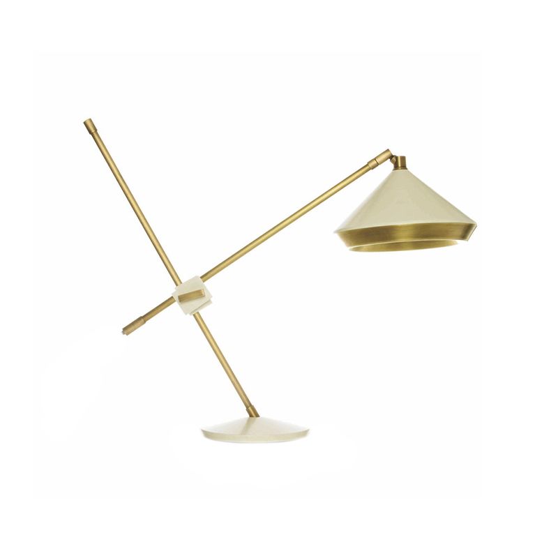 Iron Rotating Cross Arm Study Lamp Antiqued 1 Light Study Desk Lighting in Brass with Black/White Cone Shade