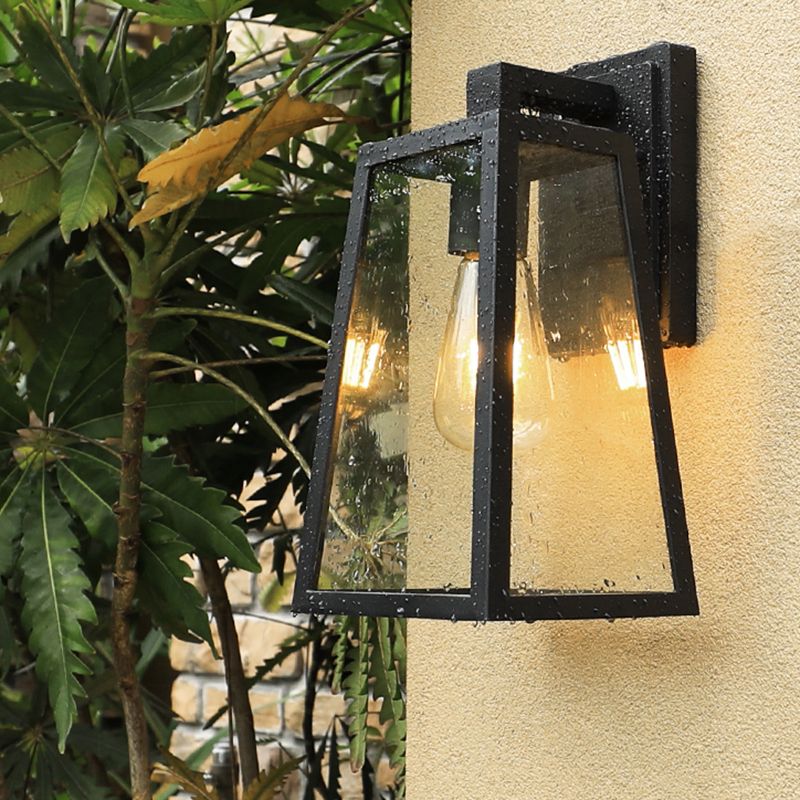 1-Light Rectangular Wall Sconce Modern Simple Style Glass Wall Lighting in Black