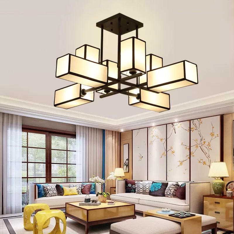 Traditional Rectangle Semi Flush Mount 8/10/12 Lights Metallic Ceiling Lighting in Black/Brass