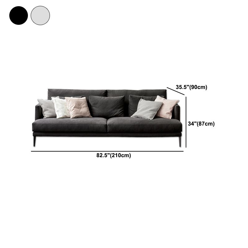 Black/White 3-seat Fabric Sofa Square Arm Sofa with Bolster Pillows