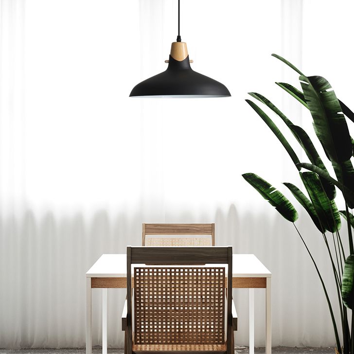 Acabado de madera contemporánea Luz de lámpara colgante de lámpara de tono de metal simple iluminación sobre mesa de comedor