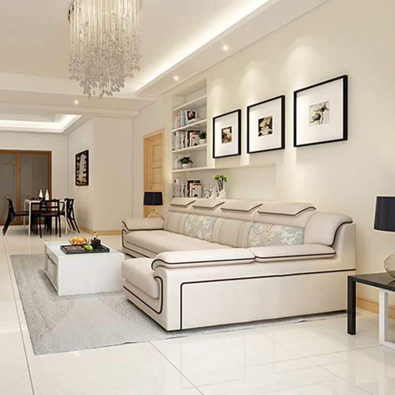 Cream Contemporary Pillow Top Arm Sectional for Living Room, Apartment