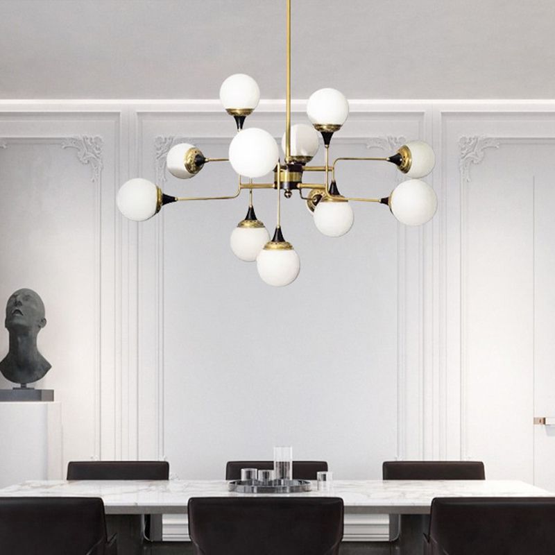 Bubble Chandelier Lamp Modernity Milky Glass 12 Heads Gold and Black Pendant Lighting Fixture for Dining Room