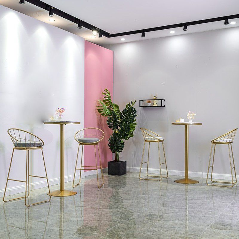 Glam Style Bar Table Faux Marble Bar Dining Table with Pedestal Base