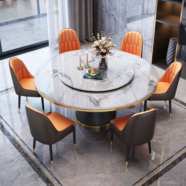 Modern Style Home Marble Dining Table Single Pedestal Base Round Table with Turntable