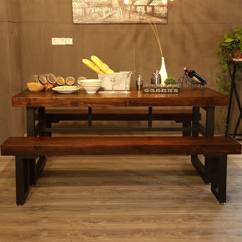 Wood Top Dining Table Industrial Rectangle Table with Sled Base