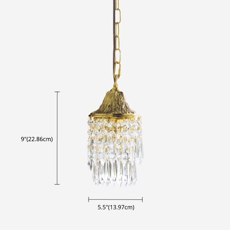 Vintage Wind Chime Crystal Pendant Lamp Golden Relief Crown Hanging Light for Bedroom