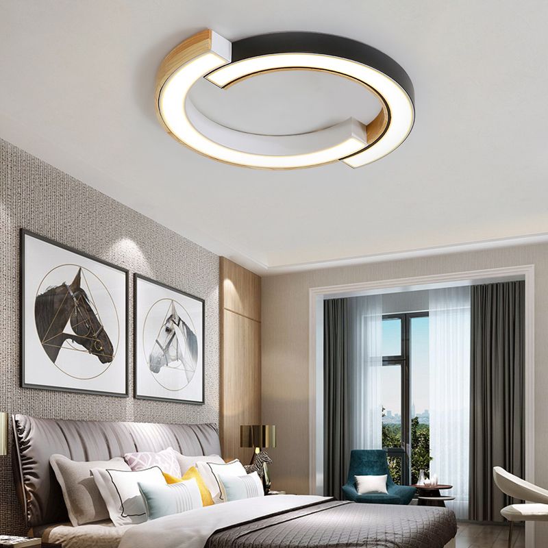 Bedroom 2-Arch Bridge Ceiling Lamp Acrylic Contemporary 15"/19" Width LED Black/White Ceiling Mount Light