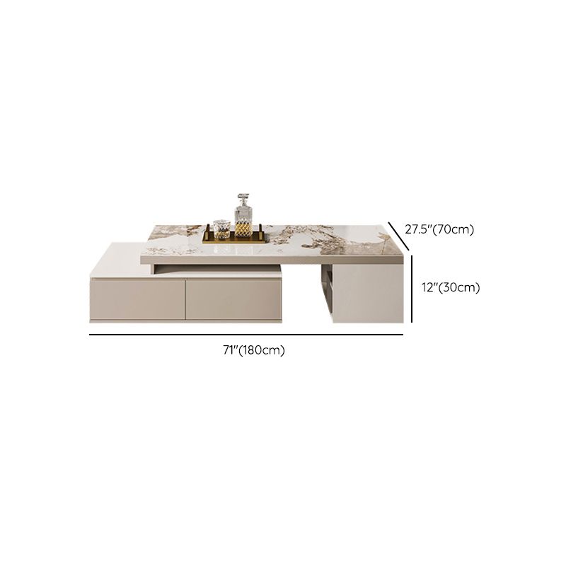 Rectangle Single Coffee Table Stone Cocktail Table with Storage Drawers
