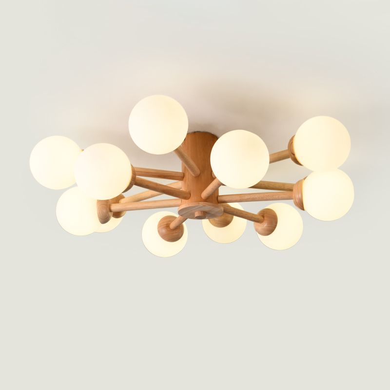 Nordic Style Wooden Ceiling Light Ball Shape Shade Ceiling Lamp for Living Room