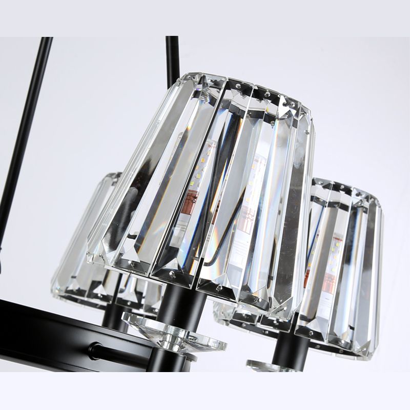 Traditional Style Crystal Chandelier Light Iron Vintage Suspension Lighting Fixture in Black for Living Room