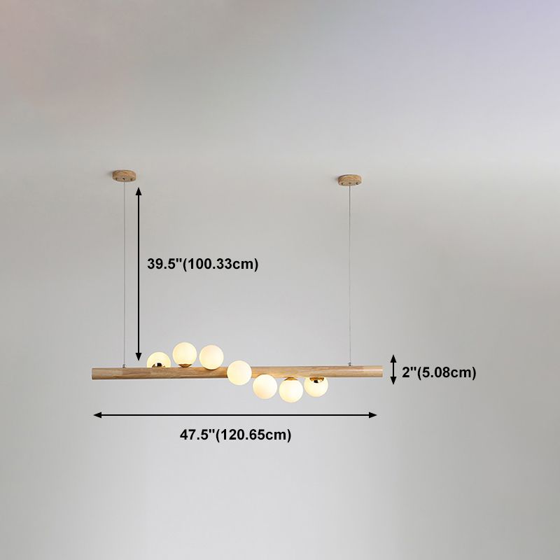 Modern Wood Island Lights Multi-Head Restaurant Hanging Lamp met Globe Glass Shade