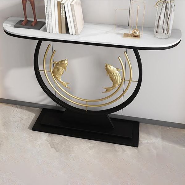 Glam Console Sofa Table Antique Finish Half Moon Console Table