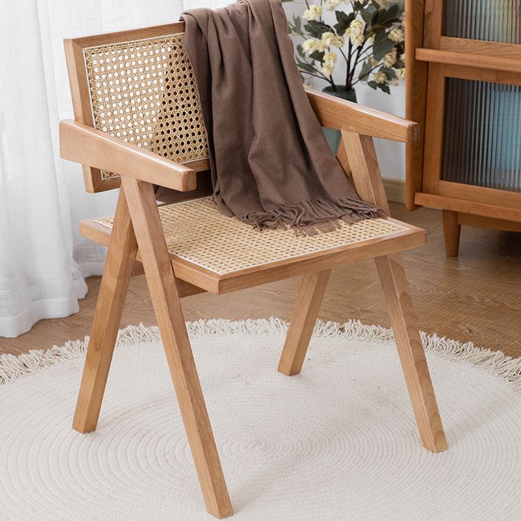 Country Style Dining Arm Chairs Rattan Open Back Rubberwood Indoor Armchair